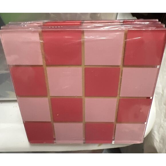 Bullseye’s Playground Square Drink Coasters (4) Count Pink Checkered Mosaic New - Picture 4 of 4